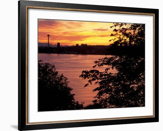 View of Lake Union and Space Needle, Seattle, Washington, USA-William Sutton-Framed Photographic Print