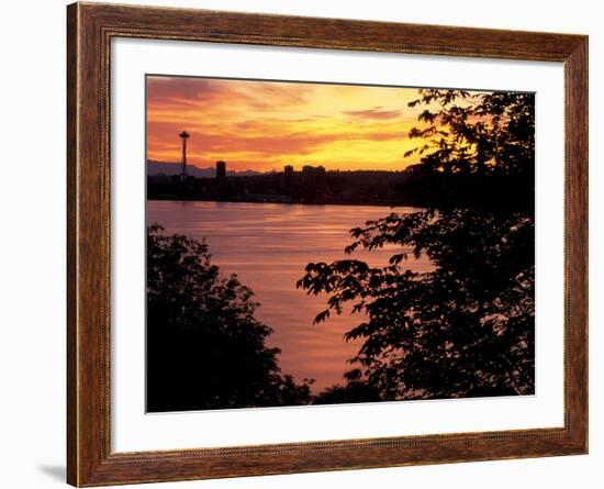 View of Lake Union and Space Needle, Seattle, Washington, USA-William Sutton-Framed Photographic Print