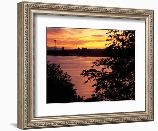 View of Lake Union and Space Needle, Seattle, Washington, USA-William Sutton-Framed Photographic Print