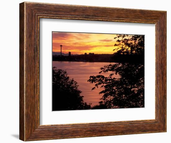 View of Lake Union and Space Needle, Seattle, Washington, USA-William Sutton-Framed Photographic Print