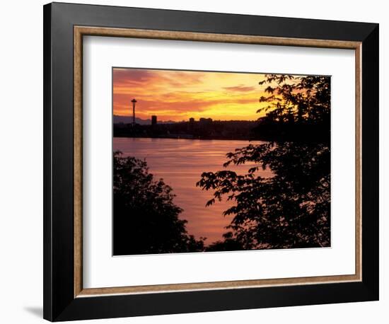 View of Lake Union and Space Needle, Seattle, Washington, USA-William Sutton-Framed Photographic Print