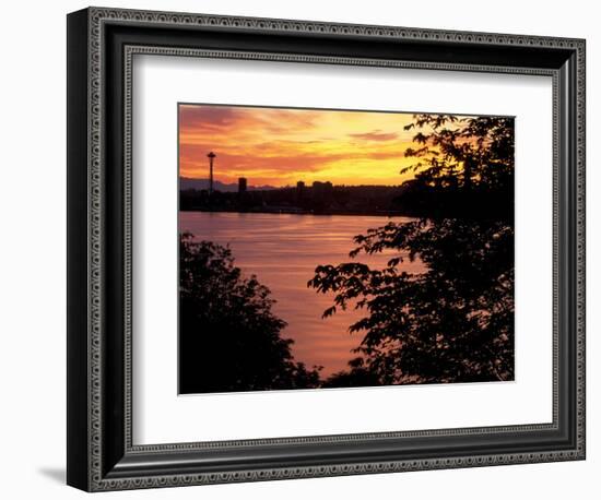 View of Lake Union and Space Needle, Seattle, Washington, USA-William Sutton-Framed Photographic Print