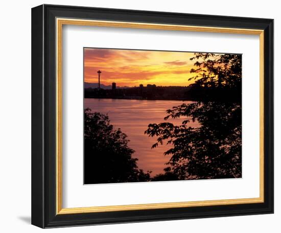 View of Lake Union and Space Needle, Seattle, Washington, USA-William Sutton-Framed Photographic Print