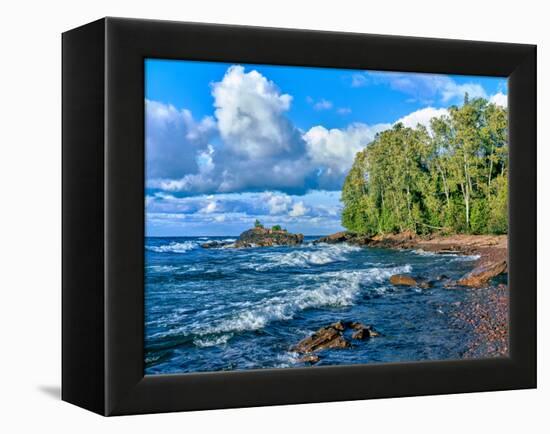 View of lakeshore against cloudy sky, Great Sand Bay, Lake Superior, Keweenaw Peninsula, Upper P...-null-Framed Premier Image Canvas