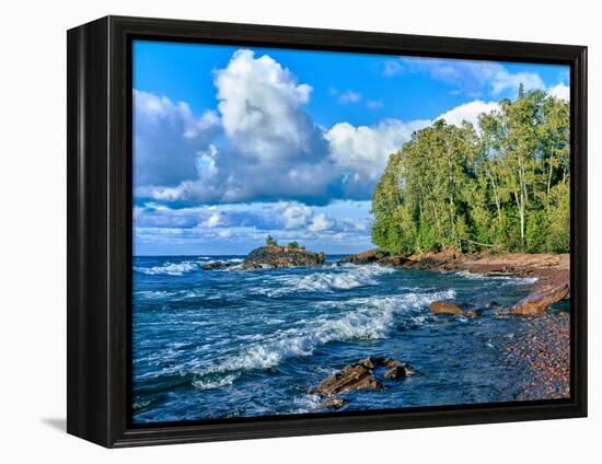 View of lakeshore against cloudy sky, Great Sand Bay, Lake Superior, Keweenaw Peninsula, Upper P...-null-Framed Premier Image Canvas