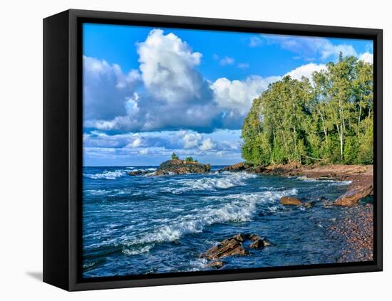 View of lakeshore against cloudy sky, Great Sand Bay, Lake Superior, Keweenaw Peninsula, Upper P...-null-Framed Premier Image Canvas