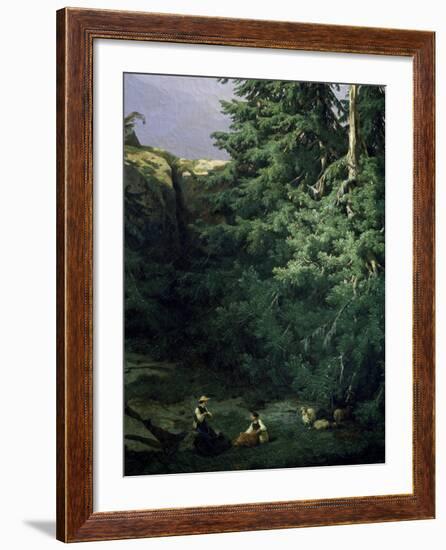 View of Lanterbrunnen Valley, in Canton of Bern, 1849-Alessandro Calame-Framed Giclee Print