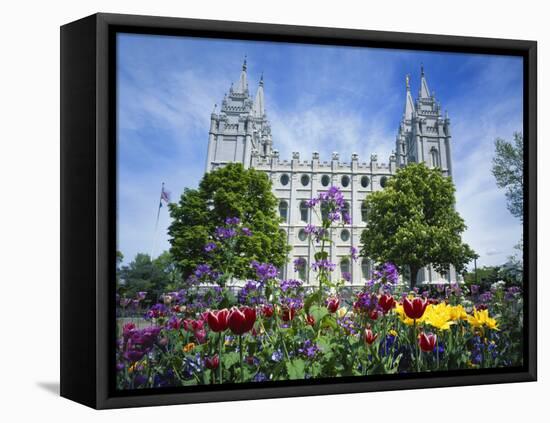View of Lds Temple with Flowers in Foreground, Salt Lake City, Utah, USA-Scott T. Smith-Framed Premier Image Canvas