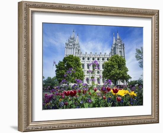 View of Lds Temple with Flowers in Foreground, Salt Lake City, Utah, USA-Scott T. Smith-Framed Photographic Print