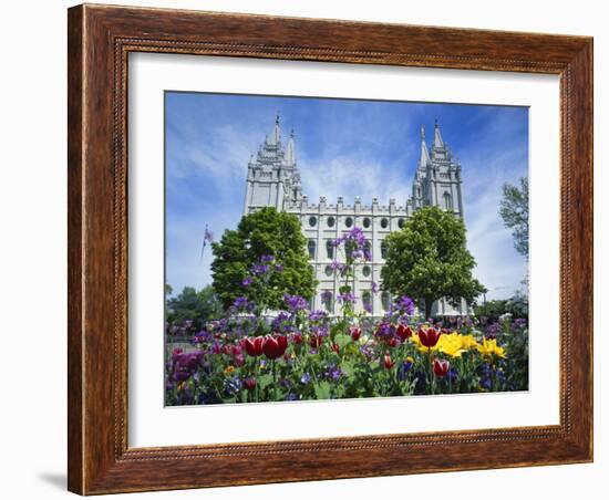 View of Lds Temple with Flowers in Foreground, Salt Lake City, Utah, USA-Scott T. Smith-Framed Photographic Print