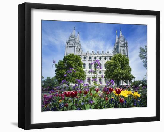 View of Lds Temple with Flowers in Foreground, Salt Lake City, Utah, USA-Scott T. Smith-Framed Photographic Print