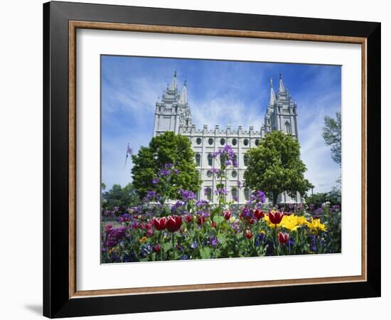 View of Lds Temple with Flowers in Foreground, Salt Lake City, Utah, USA-Scott T. Smith-Framed Photographic Print