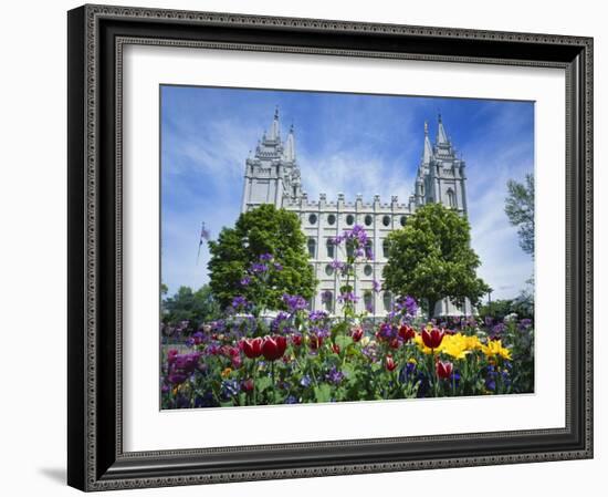 View of Lds Temple with Flowers in Foreground, Salt Lake City, Utah, USA-Scott T. Smith-Framed Photographic Print