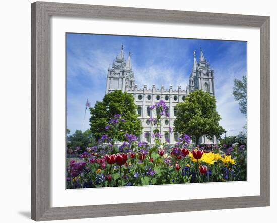 View of Lds Temple with Flowers in Foreground, Salt Lake City, Utah, USA-Scott T. Smith-Framed Photographic Print