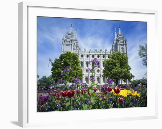 View of Lds Temple with Flowers in Foreground, Salt Lake City, Utah, USA-Scott T. Smith-Framed Photographic Print