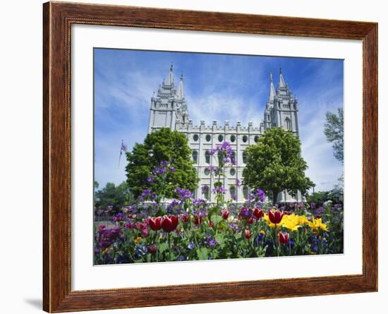 View of Lds Temple with Flowers in Foreground, Salt Lake City, Utah, USA-Scott T. Smith-Framed Photographic Print