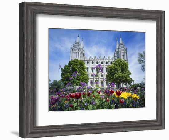 View of Lds Temple with Flowers in Foreground, Salt Lake City, Utah, USA-Scott T. Smith-Framed Photographic Print