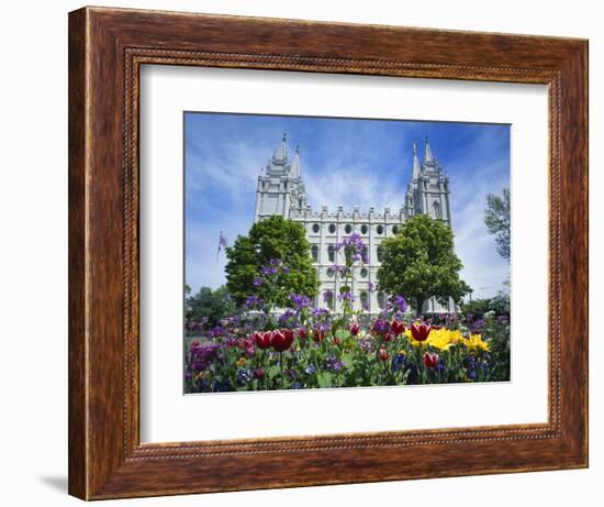 View of Lds Temple with Flowers in Foreground, Salt Lake City, Utah, USA-Scott T. Smith-Framed Photographic Print