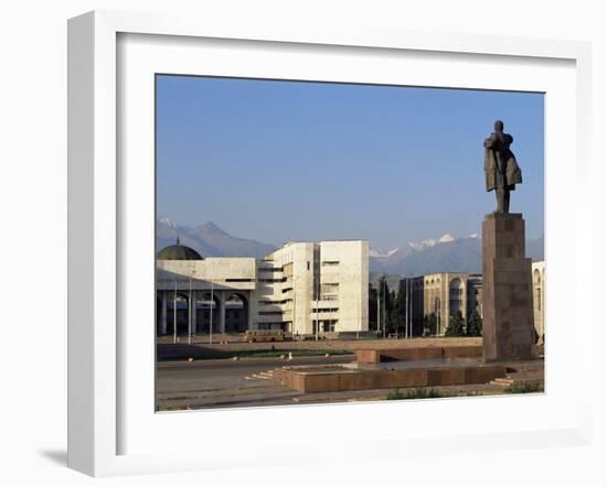 View of Lenin Square Looking Towards the Ala-Too Range of Mountains, Bishkek, Kyrgyzstan-Upperhall-Framed Photographic Print