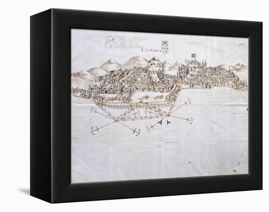 View of Lisbon, 1596, Portugal 16th Century Drawing-null-Framed Premier Image Canvas