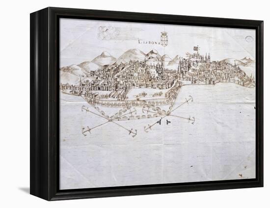 View of Lisbon, 1596, Portugal 16th Century Drawing-null-Framed Premier Image Canvas