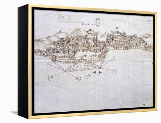 View of Lisbon, 1596, Portugal 16th Century Drawing-null-Framed Premier Image Canvas