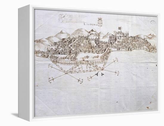 View of Lisbon, 1596, Portugal 16th Century Drawing-null-Framed Premier Image Canvas