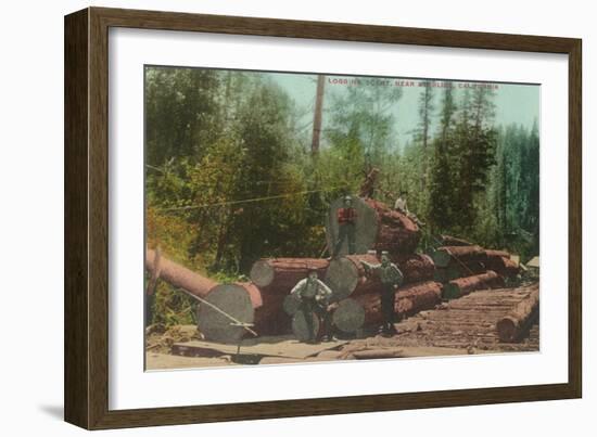 View of Lumberjacks, Logging Scene - Sterling, CA-Lantern Press-Framed Art Print