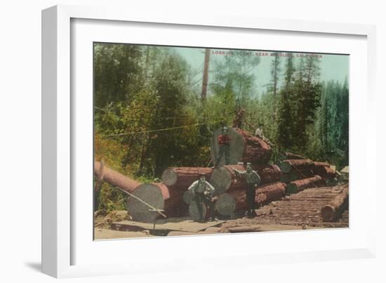 View of Lumberjacks, Logging Scene - Sterling, CA-Lantern Press-Framed Art Print