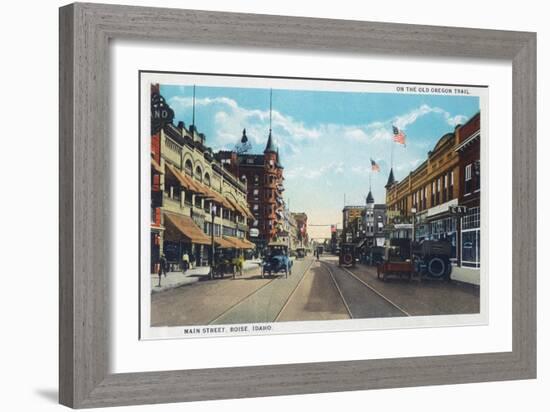 View of Main Street with Model-T Ford Cars - Boise, ID-Lantern Press-Framed Art Print