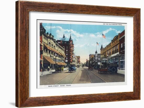 View of Main Street with Model-T Ford Cars - Boise, ID-Lantern Press-Framed Art Print