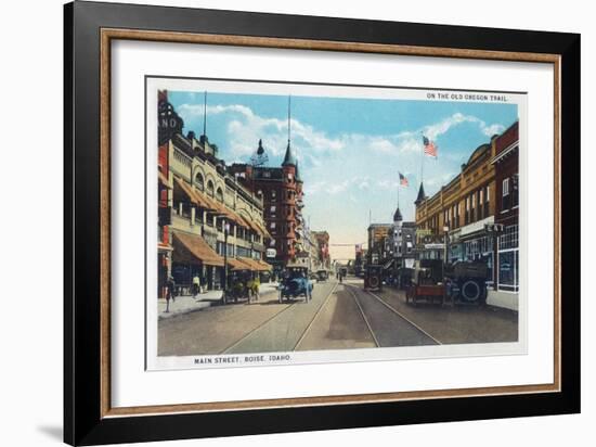 View of Main Street with Model-T Ford Cars - Boise, ID-Lantern Press-Framed Art Print