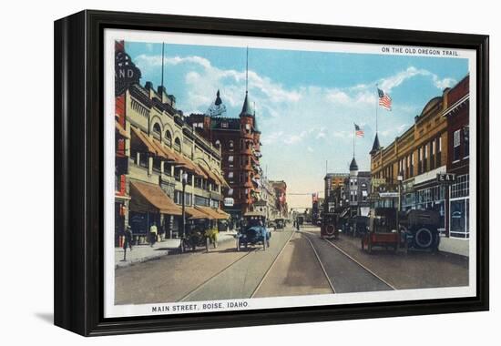 View of Main Street with Model-T Ford Cars - Boise, ID-Lantern Press-Framed Stretched Canvas