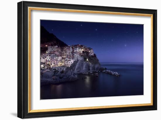 View of Manarola on a Starry Night, La Spezia, Liguria, Northern Italy-null-Framed Photographic Print