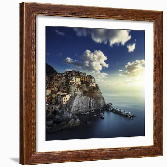 View of Manarola on the Rocks at Sunset, La Spezia, Liguria, Northern Italy-null-Framed Photographic Print