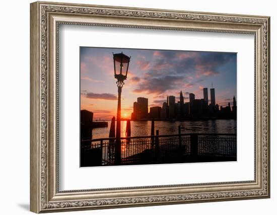 View of Manhattan from the Brooklyn Bridge at sunset, New York City, New York-null-Framed Photographic Print