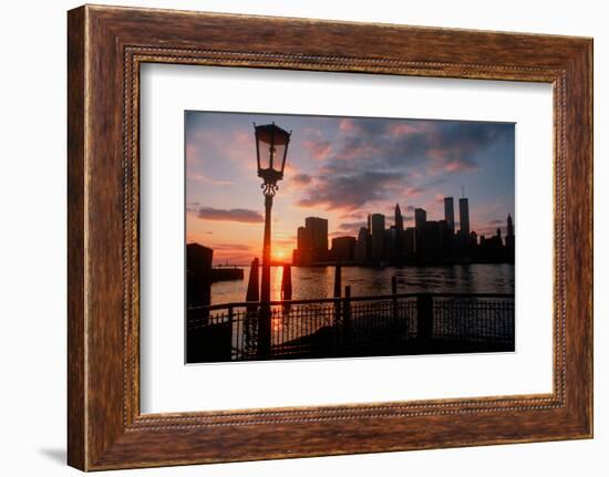View of Manhattan from the Brooklyn Bridge at sunset, New York City, New York-null-Framed Photographic Print