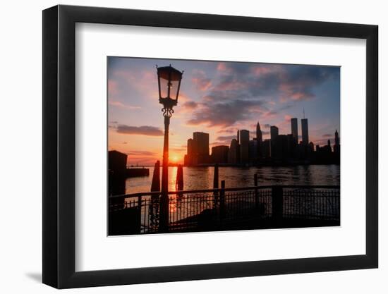 View of Manhattan from the Brooklyn Bridge at sunset, New York City, New York-null-Framed Photographic Print