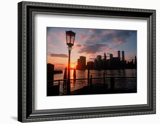 View of Manhattan from the Brooklyn Bridge at sunset, New York City, New York-null-Framed Photographic Print