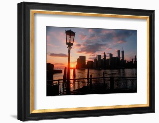 View of Manhattan from the Brooklyn Bridge at sunset, New York City, New York-null-Framed Photographic Print