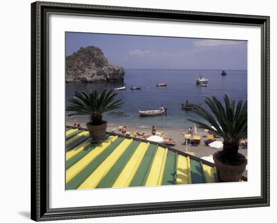 View of Mazzaro Beach from Restaurant, Taormina, Sicily, Italy-Connie Ricca-Framed Photographic Print