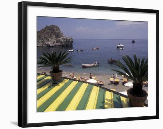 View of Mazzaro Beach from Restaurant, Taormina, Sicily, Italy-Connie Ricca-Framed Photographic Print