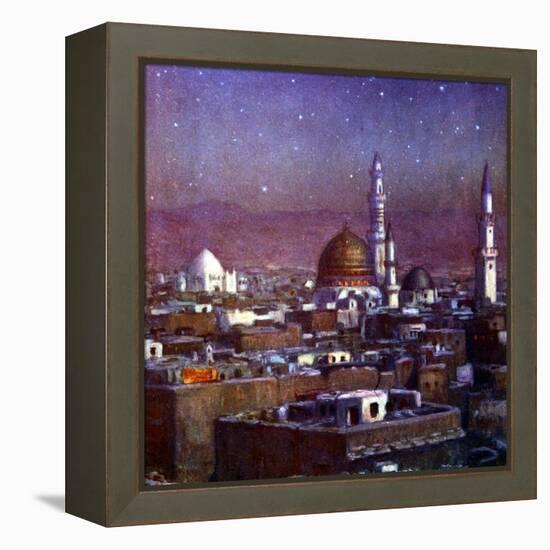 View of Medina, Arabia, by Moonlight, Showing the Dome of the Tomb of the Prophet, 1918-Etienne Dinet-Framed Premier Image Canvas