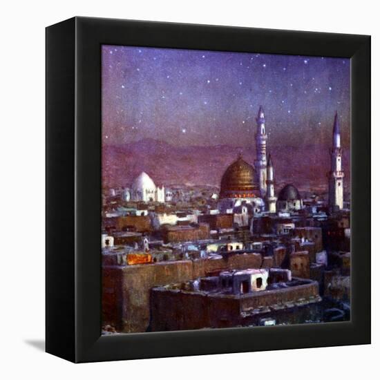 View of Medina, Arabia, by Moonlight, Showing the Dome of the Tomb of the Prophet, 1918-Etienne Dinet-Framed Premier Image Canvas