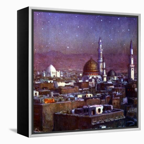 View of Medina, Arabia, by Moonlight, Showing the Dome of the Tomb of the Prophet, 1918-Etienne Dinet-Framed Premier Image Canvas