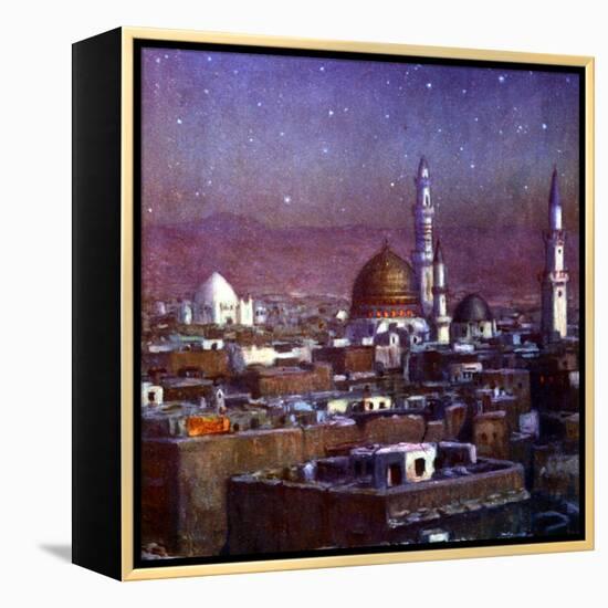 View of Medina, Arabia, by Moonlight, Showing the Dome of the Tomb of the Prophet, 1918-Etienne Dinet-Framed Premier Image Canvas