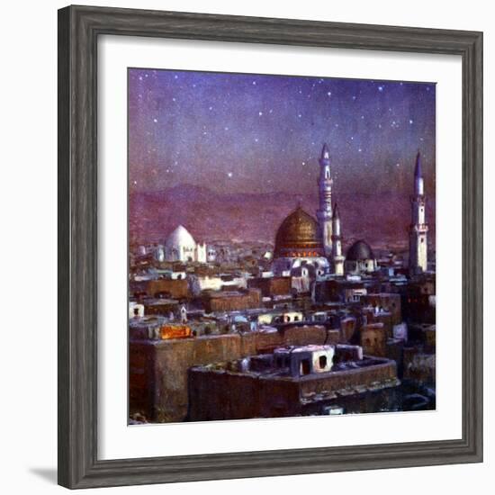 View of Medina, Arabia, by Moonlight, Showing the Dome of the Tomb of the Prophet, 1918-Etienne Dinet-Framed Giclee Print