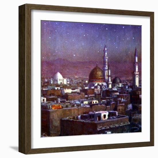 View of Medina, Arabia, by Moonlight, Showing the Dome of the Tomb of the Prophet, 1918-Etienne Dinet-Framed Giclee Print