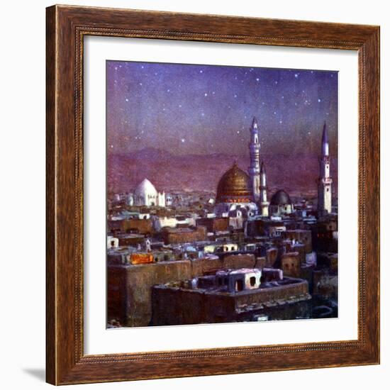 View of Medina, Arabia, by Moonlight, Showing the Dome of the Tomb of the Prophet, 1918-Etienne Dinet-Framed Giclee Print