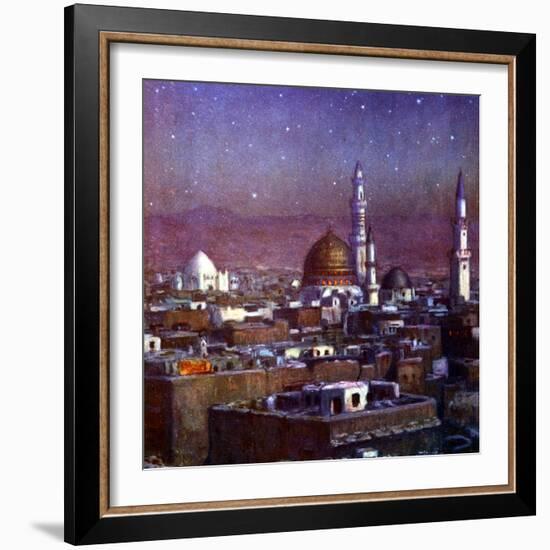 View of Medina, Arabia, by Moonlight, Showing the Dome of the Tomb of the Prophet, 1918-Etienne Dinet-Framed Giclee Print